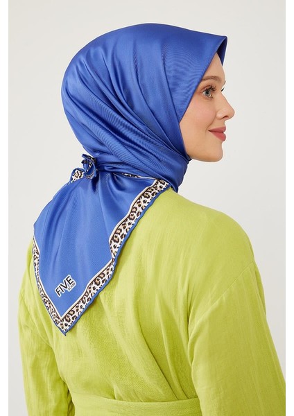 Saks Mavisi Kenar Leopar Desen Twill Digital Eşarp fırsatları