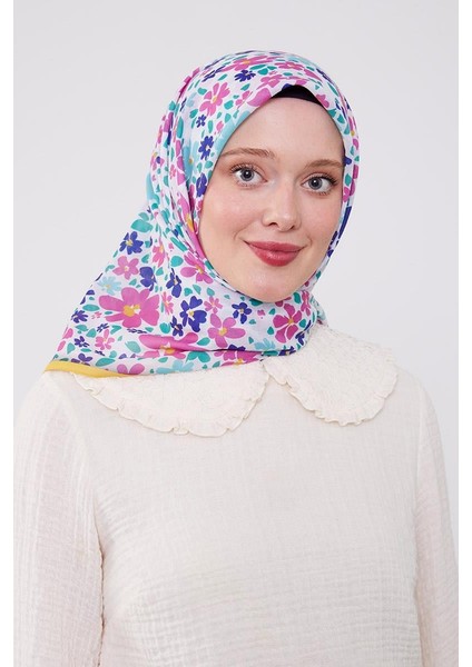 Pembe Mine Çiçek Desen Cotton Eşarp