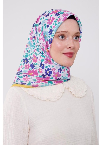 Pembe Mine Çiçek Desen Cotton Eşarp