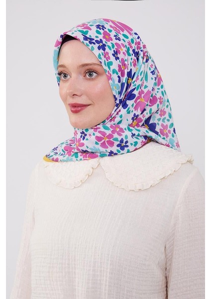 Pembe Mine Çiçek Desen Cotton Eşarp