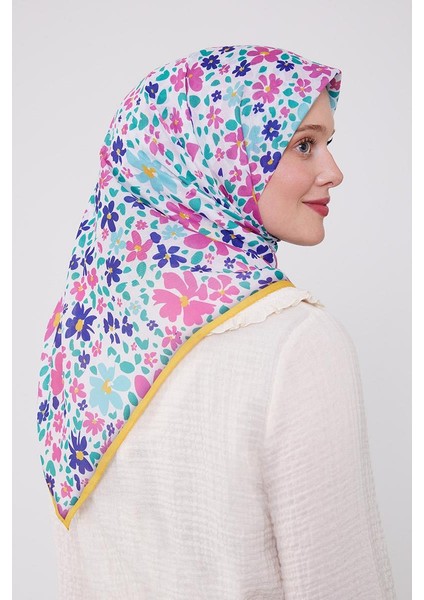 Pembe Mine Çiçek Desen Cotton Eşarp