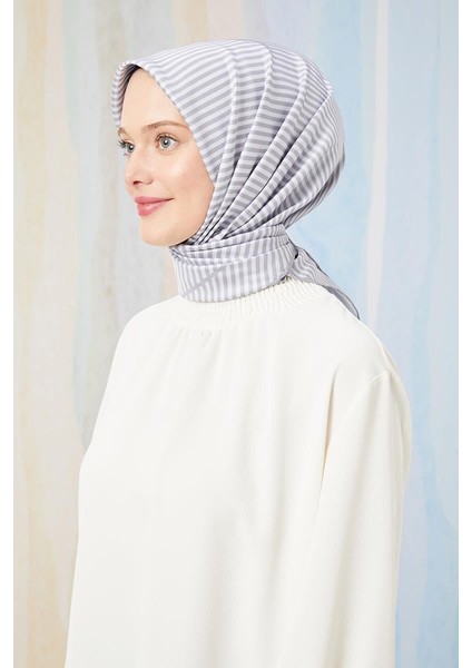 Gri Çizgili Twill Digital Eşarp modelleri