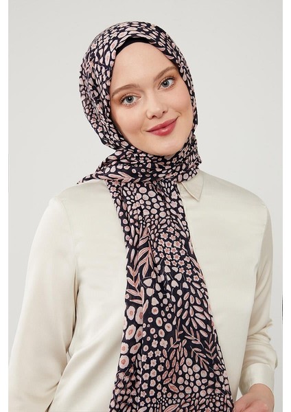 Lacivert Baskılı Desenli Cotton Şal