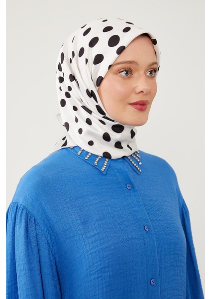 Krem Puantiye Desen Twill Digital Eşarp