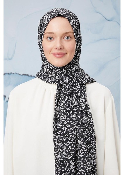 Siyah Tomurcuk Desen Cotton Şal