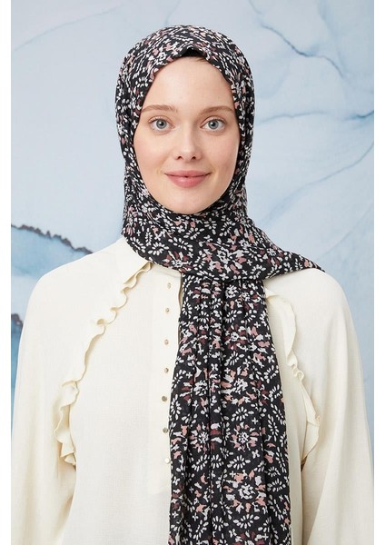 Gece Siyahı Tomurcuk Desen Cotton Şal