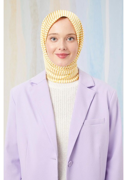 Altın Sarısı Çizgili Twill Digital Eşarp fiyatları