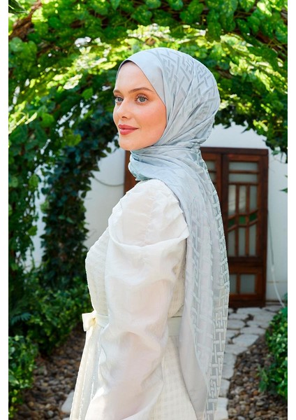 Bebe Mavisi Geometrik Desen Deluxe Devore Şal