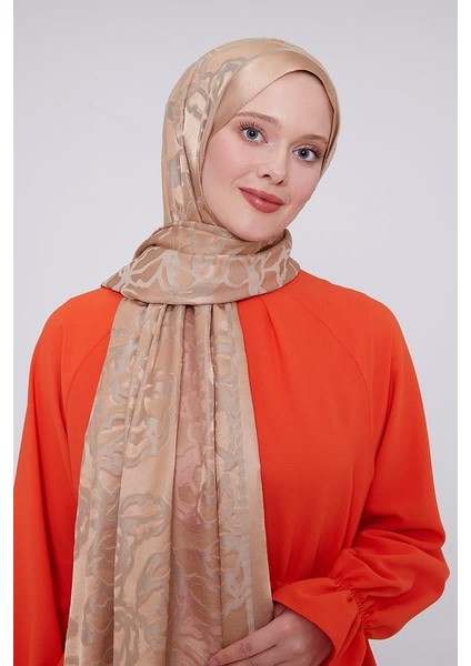 Sütlü Kahve Gül Desen Deluxe Devore Şal