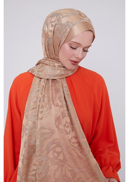 Sütlü Kahve Gül Desen Deluxe Devore Şal modelleri