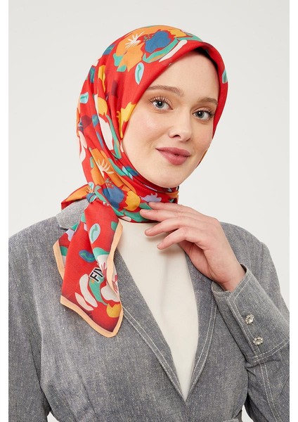 Kırmızı Soyut Çiçek Desen Cotton Eşarp modelleri