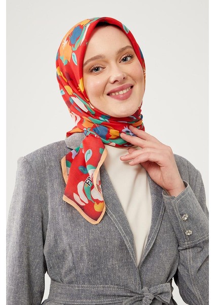 Kırmızı Soyut Çiçek Desen Cotton Eşarp fırsatları