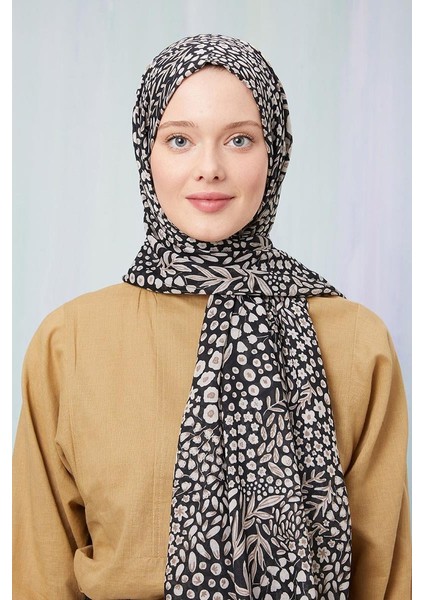 Gece Siyahı Baskılı Desenli Cotton Şal