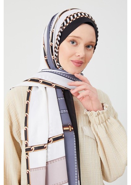 A.Vizon Zincir Desen Violet Medine İpeği Şal