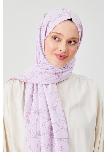 Pembe Geometrik Desen Violet Medine İpeği Şal