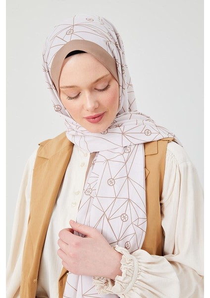 Latte Geometrik Desen Violet Medine İpeği Şal fiyatları