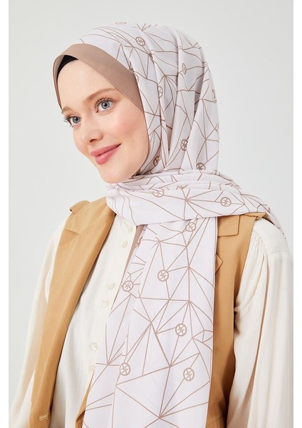 Latte Geometrik Desen Violet Medine İpeği Şal modelleri