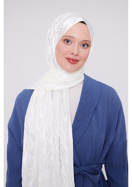 Beyaz Üçgen Desen Deluxe Devore Şal