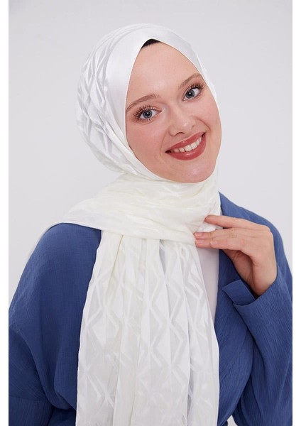 Beyaz Üçgen Desen Deluxe Devore Şal modelleri