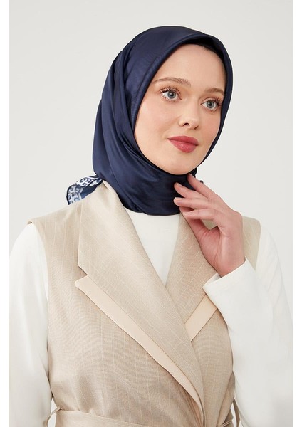 Lacivert Kenar Leopar Desen Twill Digital Eşarp fiyatları