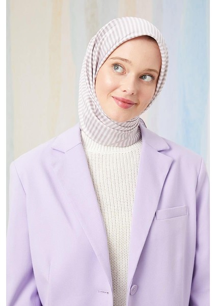 Vizon Çizgili Twill Digital Eşarp