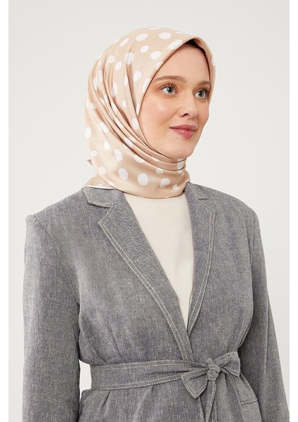 Bej Puantiye Desen Twill Digital Eşarp fiyatları