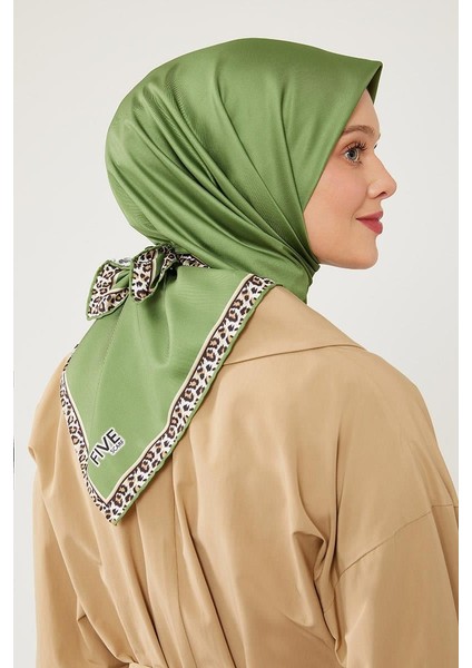 Fıstık Yeşili Leopar Desen Twill Digital Eşarp