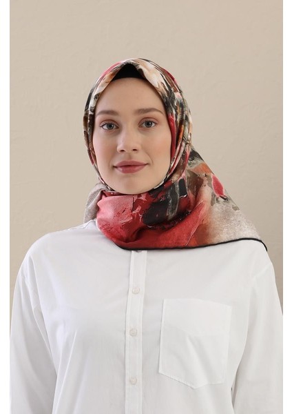 Kırmızı Twill Digital Eşarp