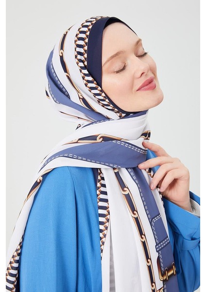 Lacivert Zincir Desen Violet Medine İpeği Şal modelleri