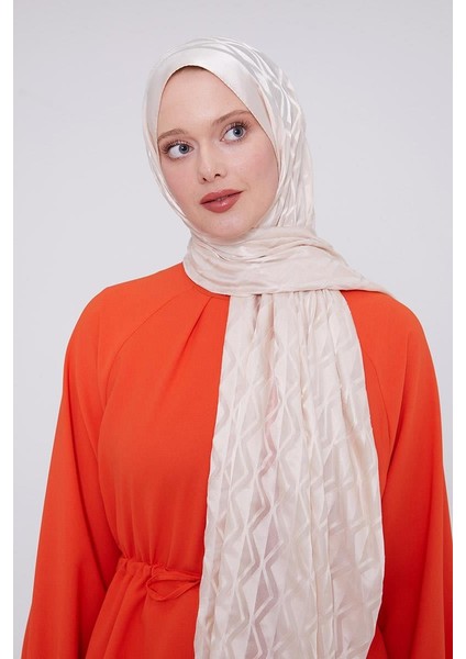 Krem Üçgen Desen Deluxe Devore Şal