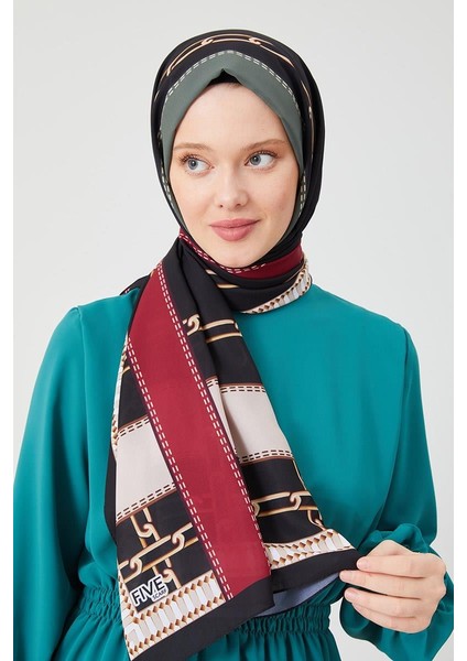 Haki Zincir Desen Violet Medine İpeği Şal