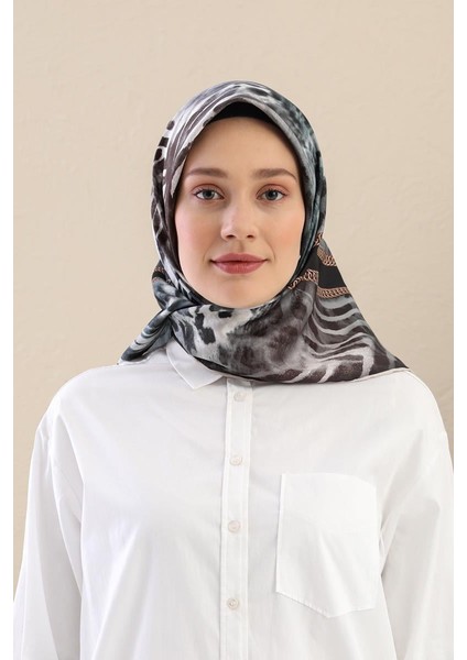 Koyu Gri Twill Digital Eşarp