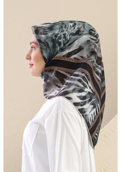 Koyu Gri Twill Digital Eşarp