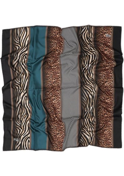 Petrol Mavisi Leopar Desen Twill Digital Eşarp modelleri