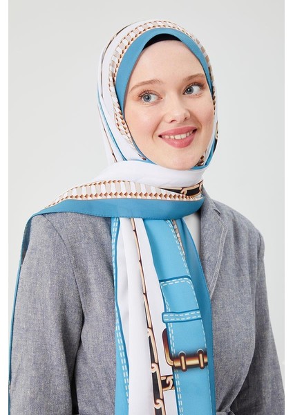 Gök Mavisi Zincir Desen Violet Medine İpeği Şal modelleri