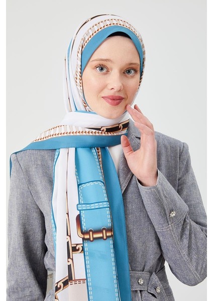 Gök Mavisi Zincir Desen Violet Medine İpeği Şal fırsatları