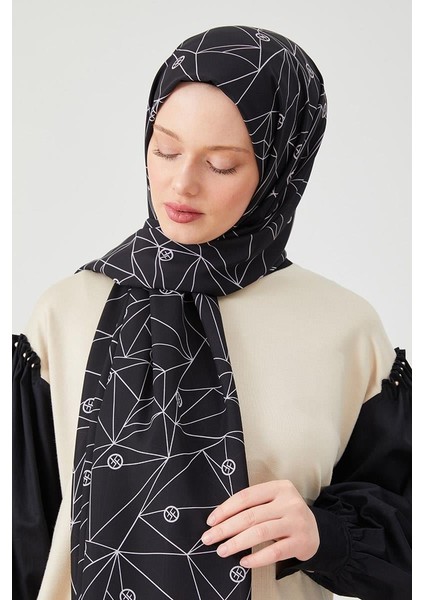 Taş Geometrik Desen Violet Medine İpeği Şal