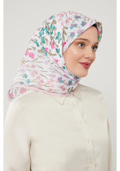 Pudra Çiçekli Cotton Eşarp