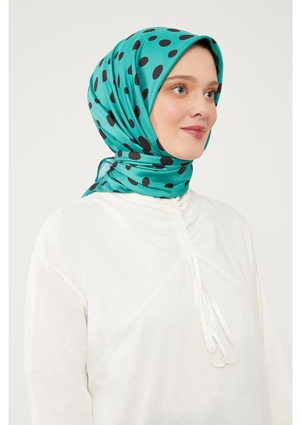 Yeşil Puantiye Desen Twill Digital Eşarp