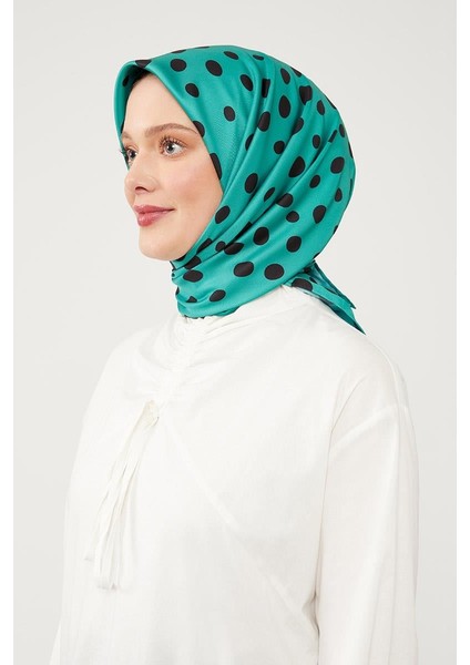 Yeşil Puantiye Desen Twill Digital Eşarp