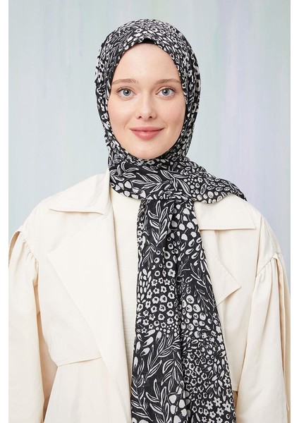 Siyah Baskılı Desenli Cotton Şal