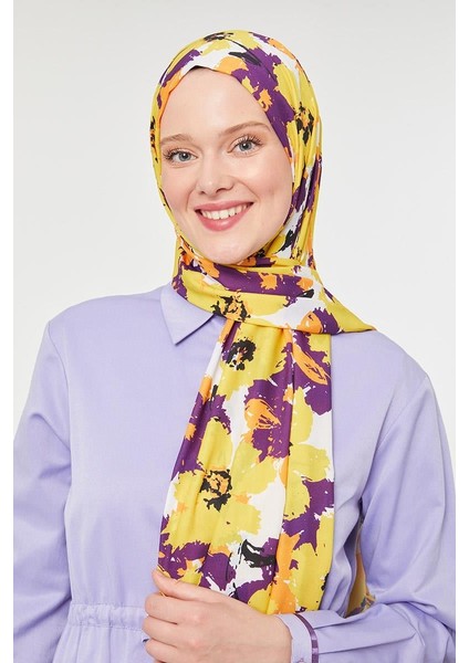 Sarı Büyük Çiçek Desenli Mono Şal fiyatları