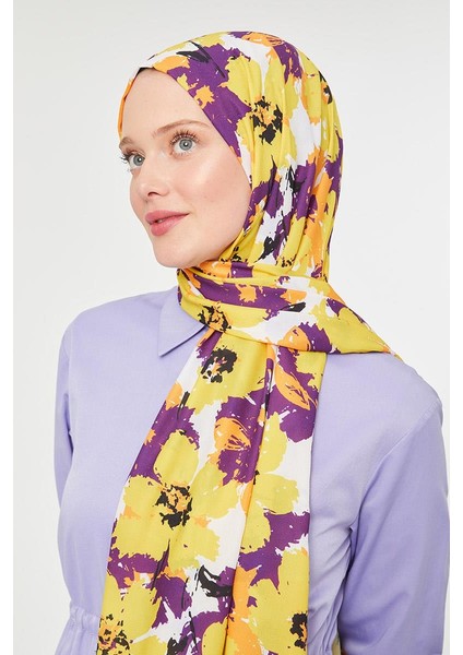 Sarı Büyük Çiçek Desenli Mono Şal fırsatları