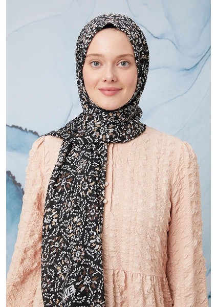 Mat Siyah Tomurcuk Desen Cotton Şal