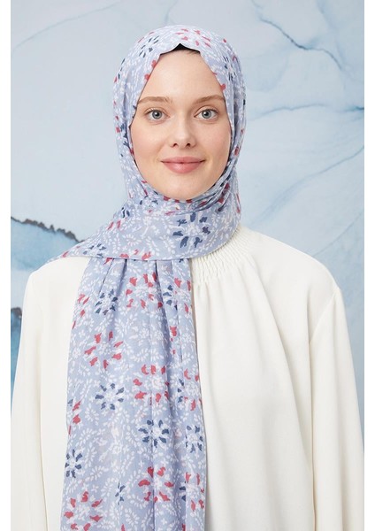 Mavi Tomurcuk Desen Cotton Şal