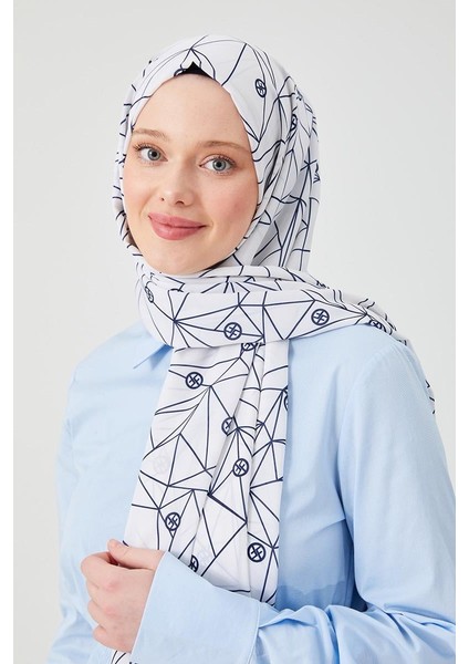 Lacivert Geometrik Desen Violet Medine İpeği Şal