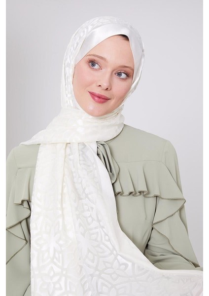 Ekru Büyük Çiçek Desenli Deluxe Devore Şal