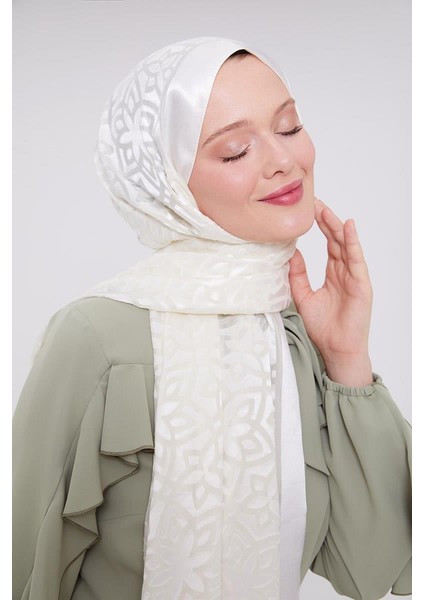 Ekru Büyük Çiçek Desenli Deluxe Devore Şal modelleri