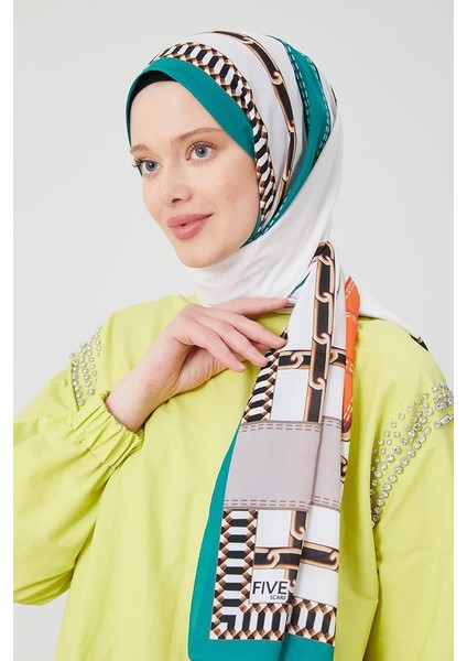 Benetton Zincir Desen Violet Medine İpeği Şal