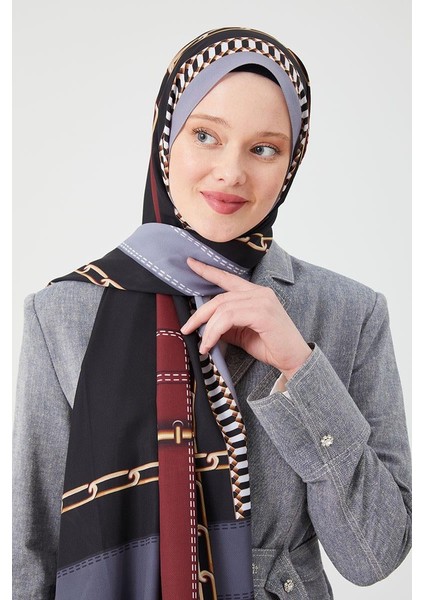 K.Gri Zincir Desen Violet Medine İpeği Şal modelleri